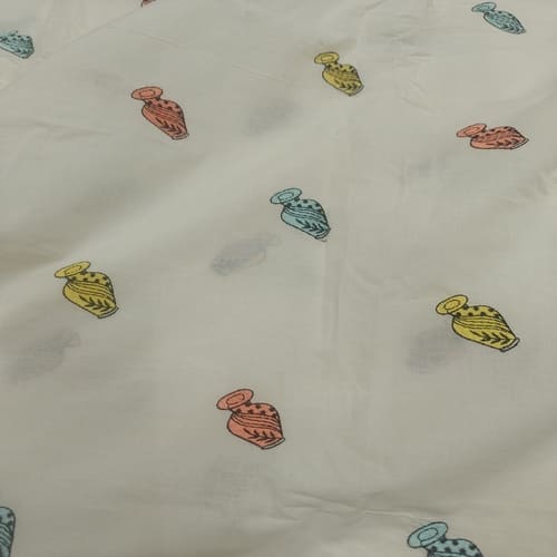 Dull White Embroidered Cotton Fabric