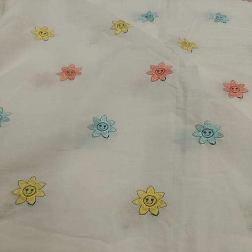 Dull White Embroidered Cotton Fabric