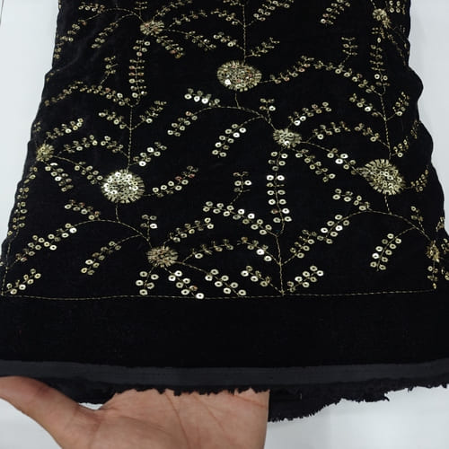 Black Embroidered Velvet Fabric - Image 2