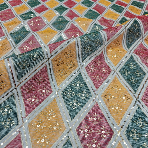 White Embroidered Georgette Fabric - Image 2