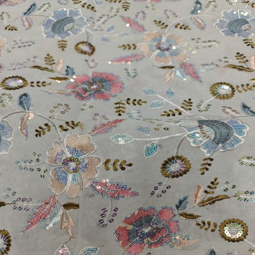 White Embroidered Georgette Fabric - Image 2