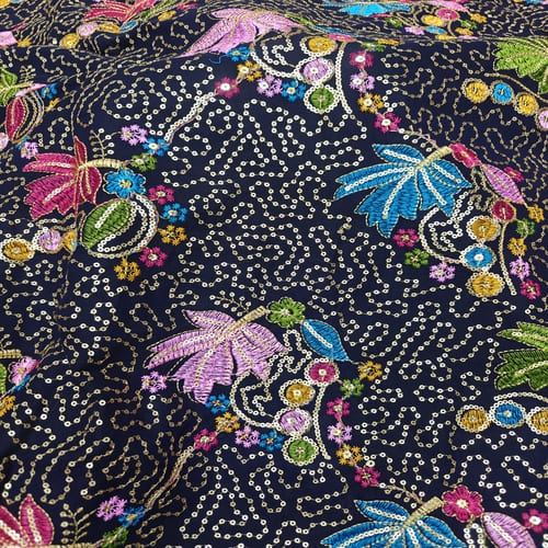 Navy Blue Embroidered Georgette Fabric - Image 2