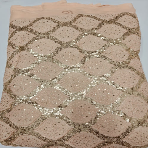 Peach Embroidered Georgette Fabric - Image 2