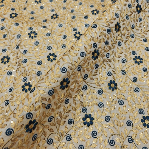 Embroidered Dupion Fabric