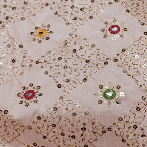 Peach Embroidered Dupioni Fabric - Image 2