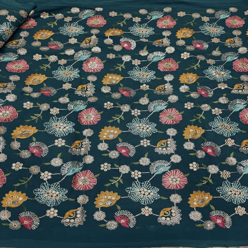 Blueish Green Embroidered Georgette Fabric - Image 2