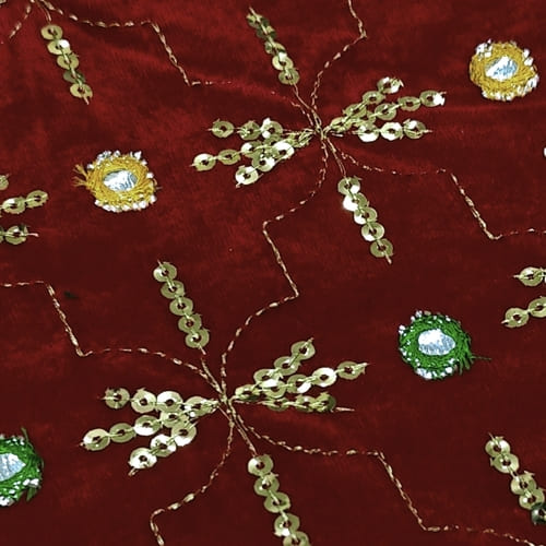 Maroon Embroidered Velvet Fabric - Image 2