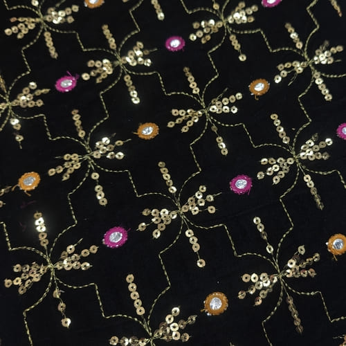 Black Embroidered Velvet Fabric - Image 2
