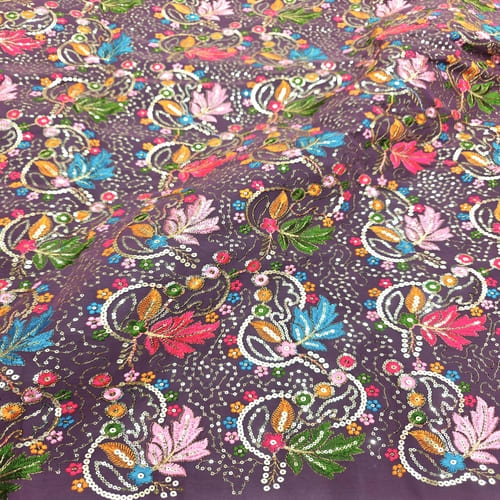 Purple Embroidered Georgette Fabric - Image 2