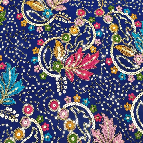 Blue Embroidered Georgette Fabric - Image 2