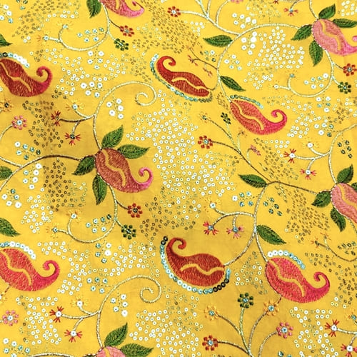 Yellow Embroidered Georgette Fabric - Image 2
