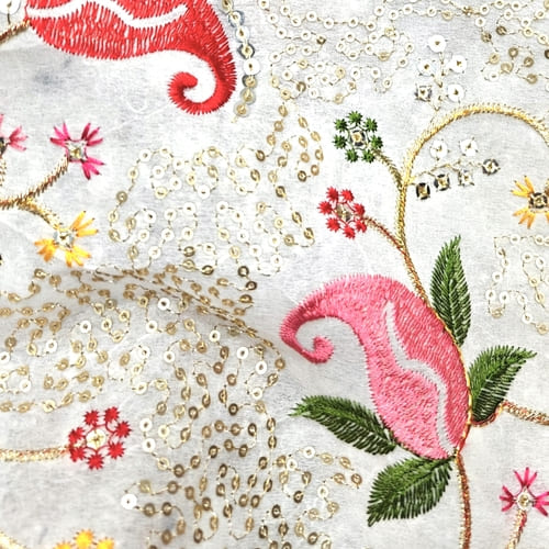White Embroidered Georgette Fabric - Image 2