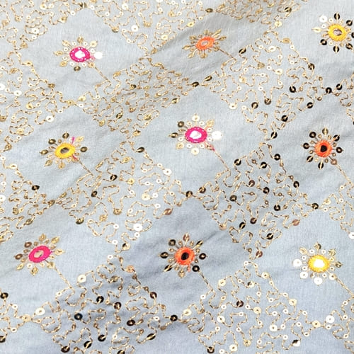 Embroidered Dupion Fabric