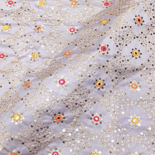 Embroidered Dupion Fabric