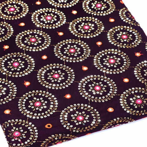 Wine Embroidered Velvet Fabric - Image 2