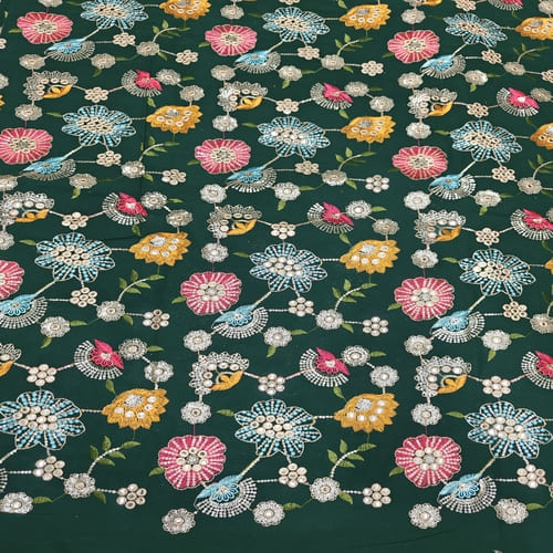 Dark Green Embroidered Georgette Fabric - Image 2