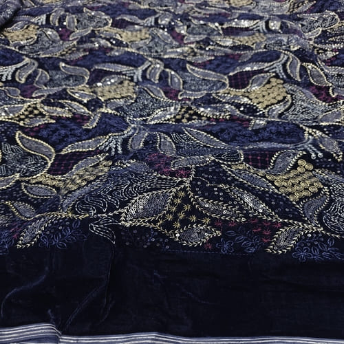 Navy Blue Embroidered Velvet Fabric - Image 2