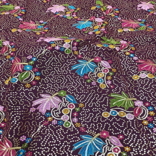 Purple Embroidered Georgette Fabric - Image 2